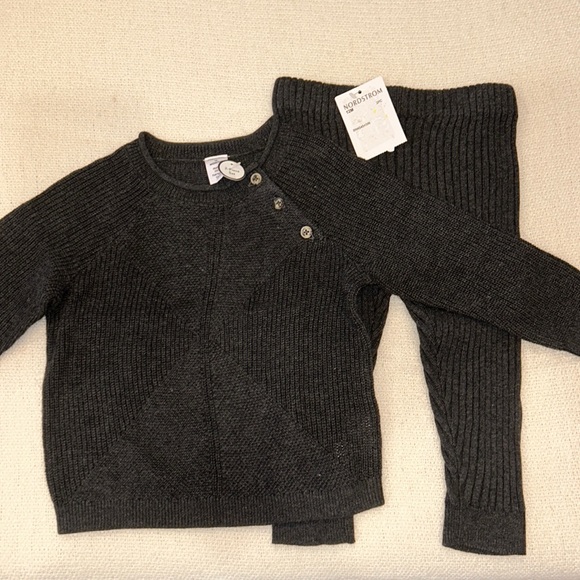 Nordstrom Rib Cotton Sweater & Leggings Set dark grey size 12 months NWT - Picture 1 of 5